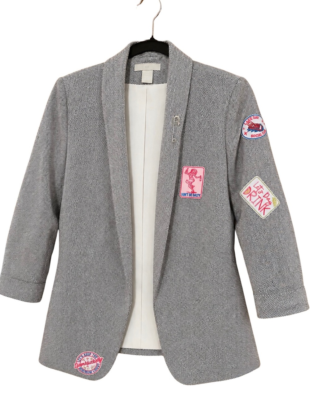 H&M Size 8 Gray Blazer Fun Patches Lake Day Don’t Be Salty